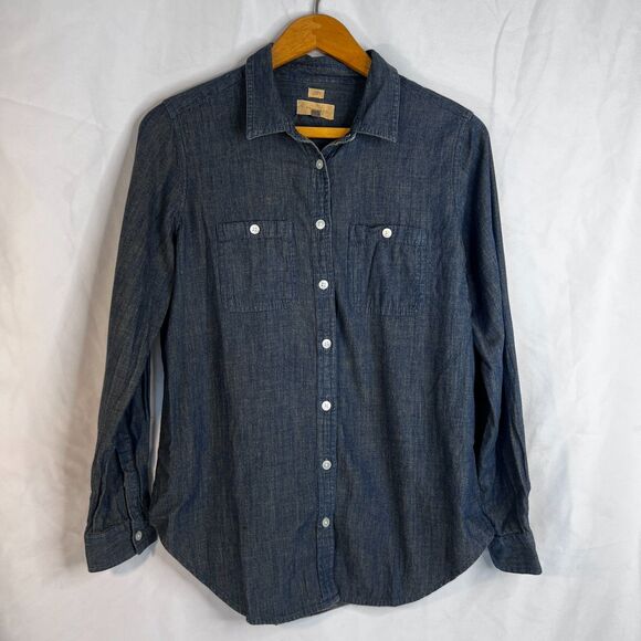 Ann Taylor Loft Softened Chambray Button Front Shirt 100% Cotton Size Medium - Picture 8 of 8